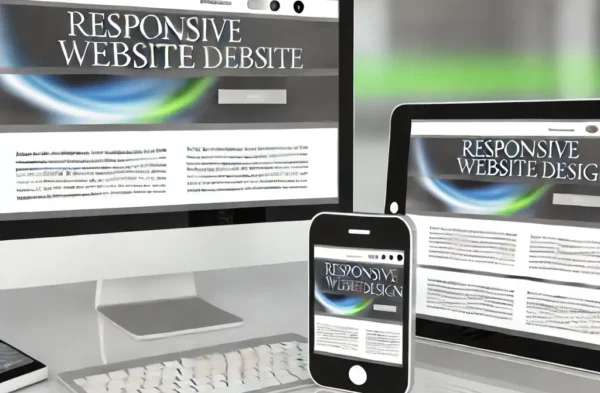 DALL·E 2024-07-21 07.02.13 - A professional image representing responsive website design. The image features a computer, tablet, and smartphone displaying the same website, highli