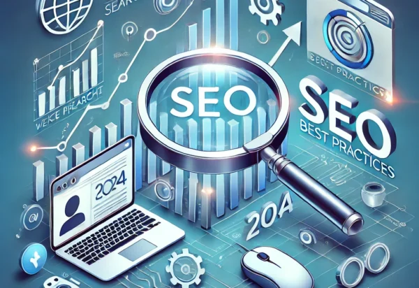 DALL·E 2024-07-22 23.56.16 - A professional and modern image representing SEO best practices in 2024. The image should include elements like a magnifying glass over a web browser,